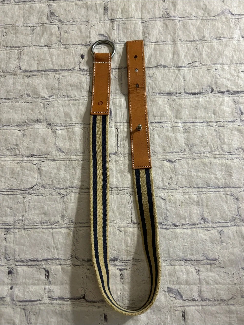 LAUREN RALPH LAUREN (2) BELTS BRAIDED CHUNKY ESPRESSO & PREPPY TAN/NAVY STRETCH